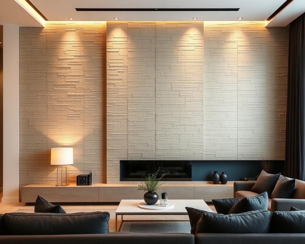 Textured feature wall in a modern living space