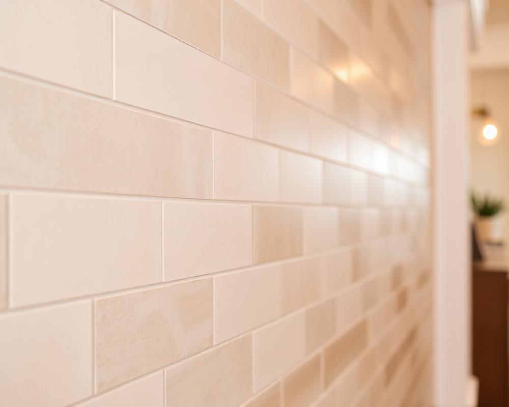 Neat brick-bond wall tiling with consistent grout lines